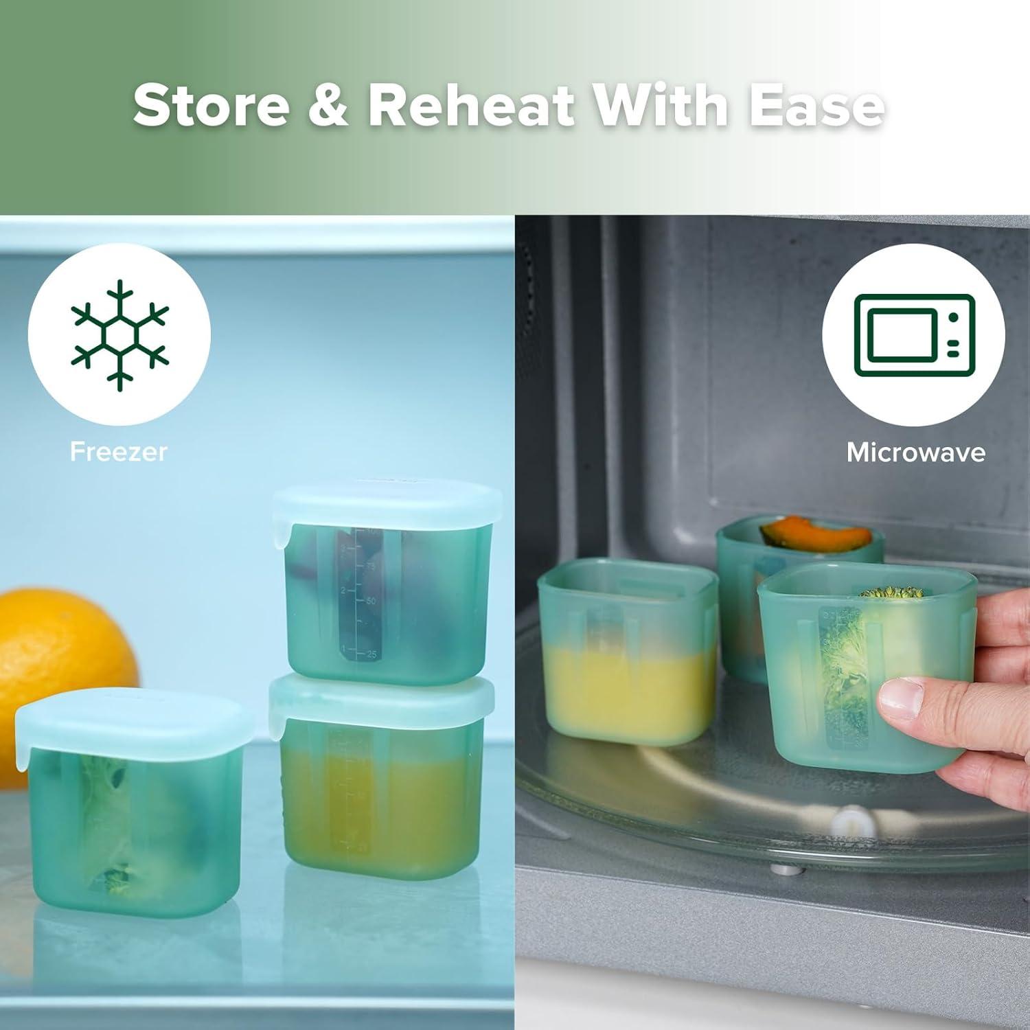 image:imagehaakaa Mini Meal Silicone Storage Containers3 oz Silicone Baby Food Containers with Airtight LidsReusable Baby Food Jars for Purees Fruits amp SnacksMicrowave amp Dishwasher Safe6 PackPea GreenPea Green