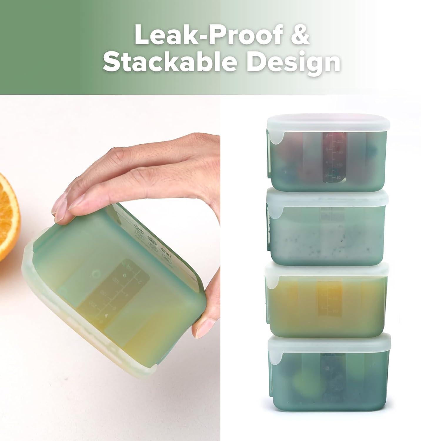 image:imagehaakaa Mini Meal Silicone Storage Containers3 oz Silicone Baby Food Containers with Airtight LidsReusable Baby Food Jars for Purees Fruits amp SnacksMicrowave amp Dishwasher Safe6 PackPea GreenPea Green