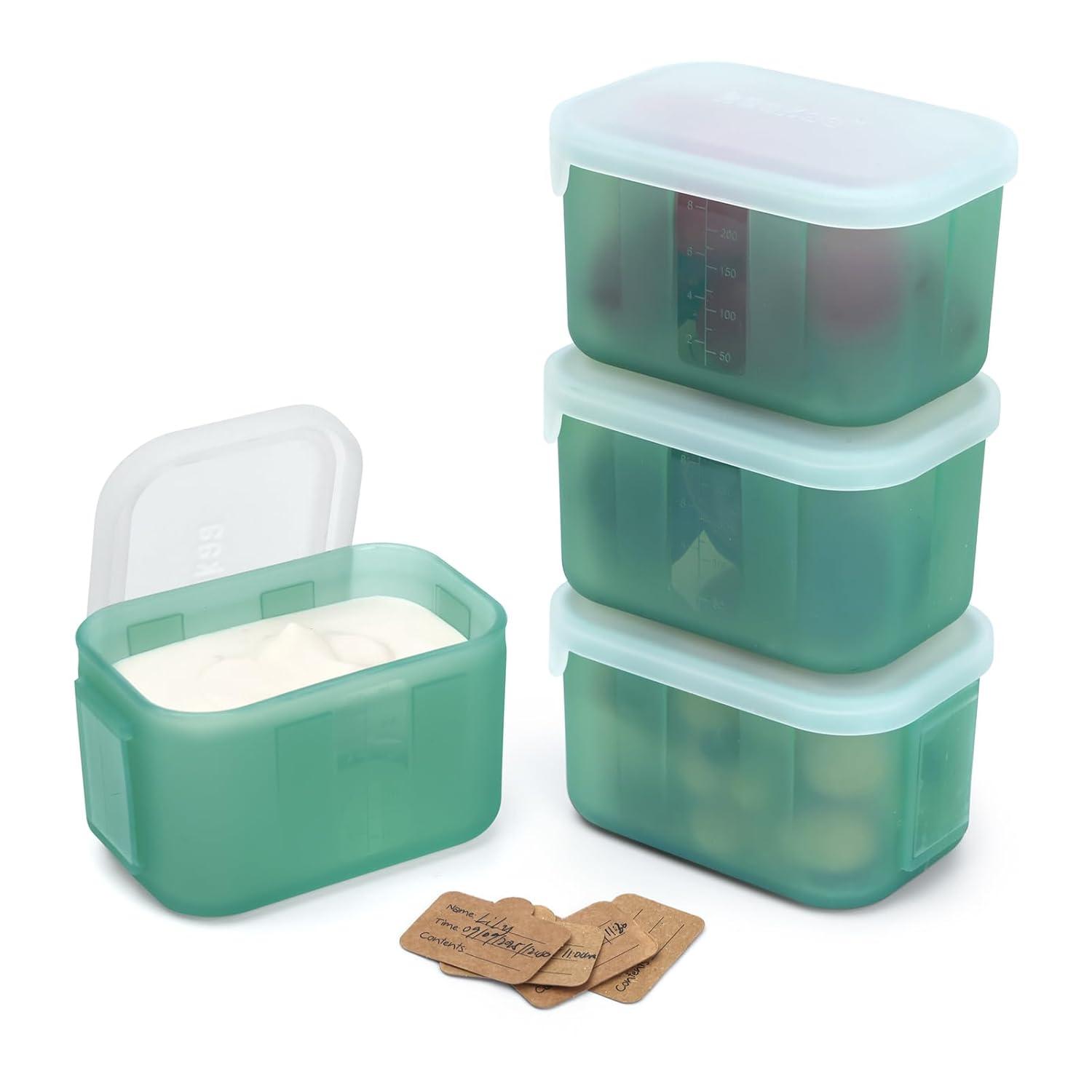 image:imagehaakaa Mini Meal Silicone Storage Containers3 oz Silicone Baby Food Containers with Airtight LidsReusable Baby Food Jars for Purees Fruits amp SnacksMicrowave amp Dishwasher Safe6 PackPea GreenPea Green