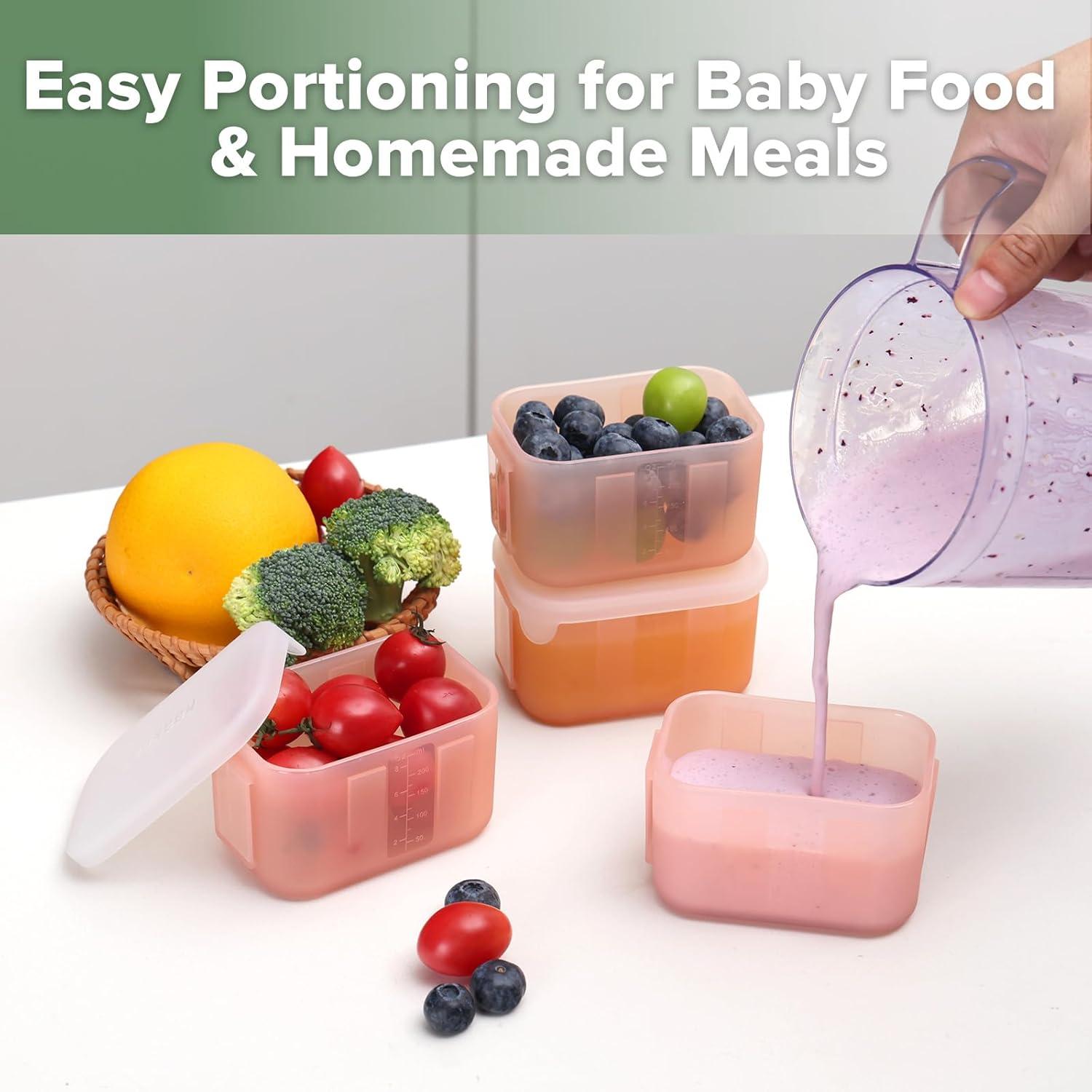 image:imagehaakaa Mini Meal Silicone Storage Containers3 oz Silicone Baby Food Containers with Airtight LidsReusable Baby Food Jars for Purees Fruits amp SnacksMicrowave amp Dishwasher Safe6 PackPea GreenBlush