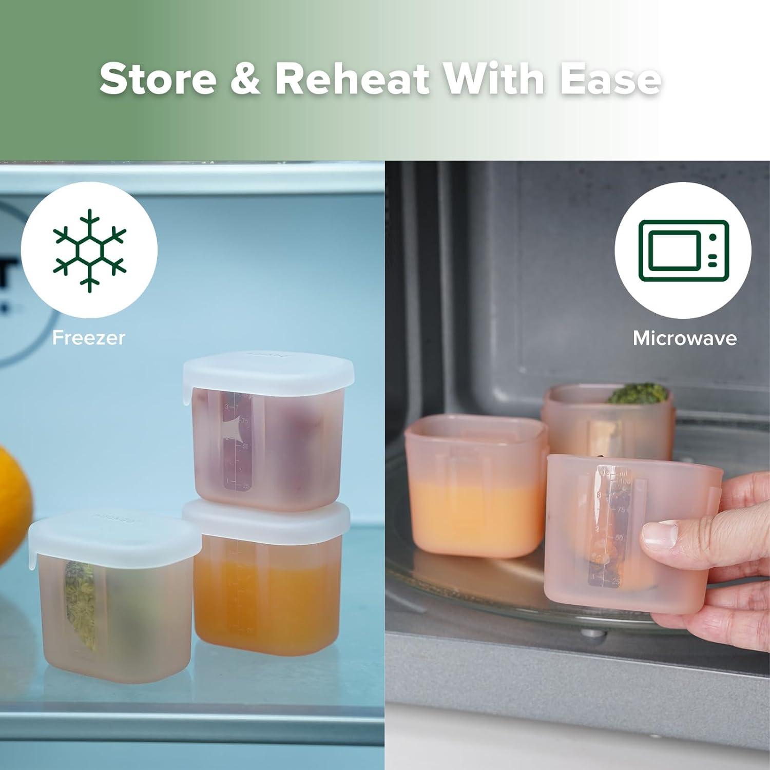 image:imagehaakaa Mini Meal Silicone Storage Containers3 oz Silicone Baby Food Containers with Airtight LidsReusable Baby Food Jars for Purees Fruits amp SnacksMicrowave amp Dishwasher Safe6 PackPea GreenBlush