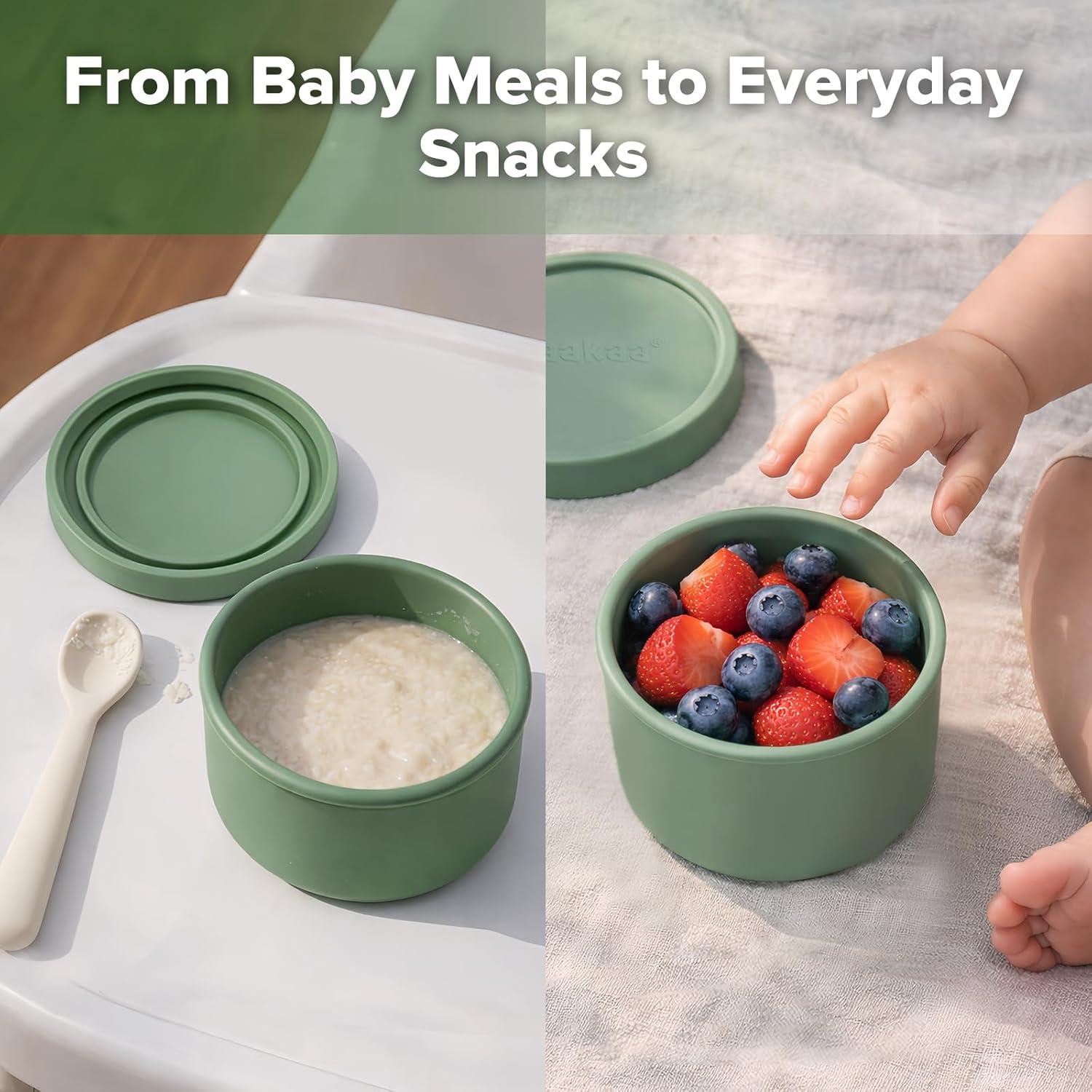 image:imagehaakaa Mini Round Silicone Baby Food Containers with Lids BPAFree Leakproof Stackable Snack Cups Microwave amp Dishwasher Safe 3Pack 5oz
