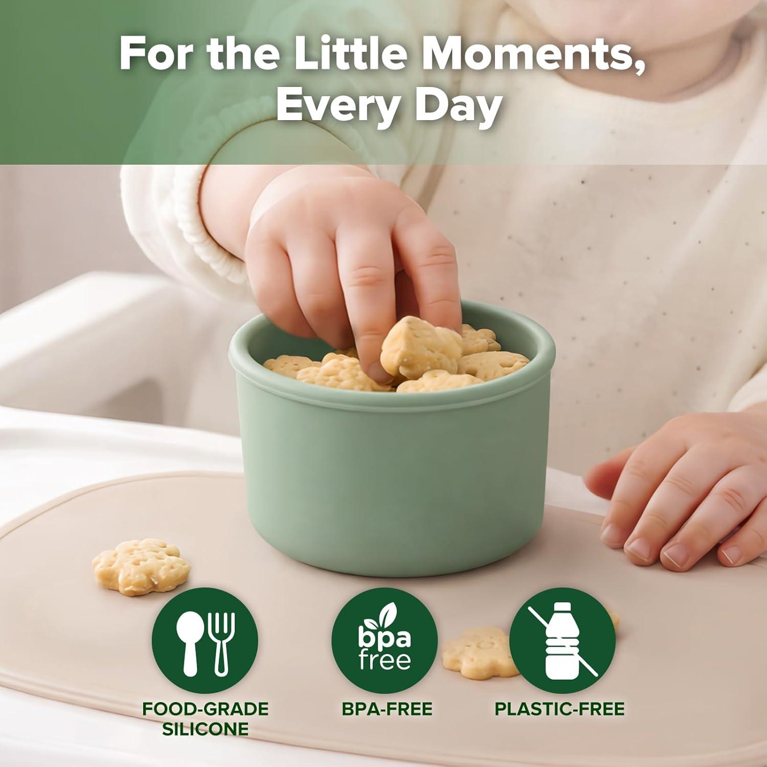 image:imagehaakaa Mini Round Silicone Baby Food Containers with Lids BPAFree Leakproof Stackable Snack Cups Microwave amp Dishwasher Safe 3Pack 5oz