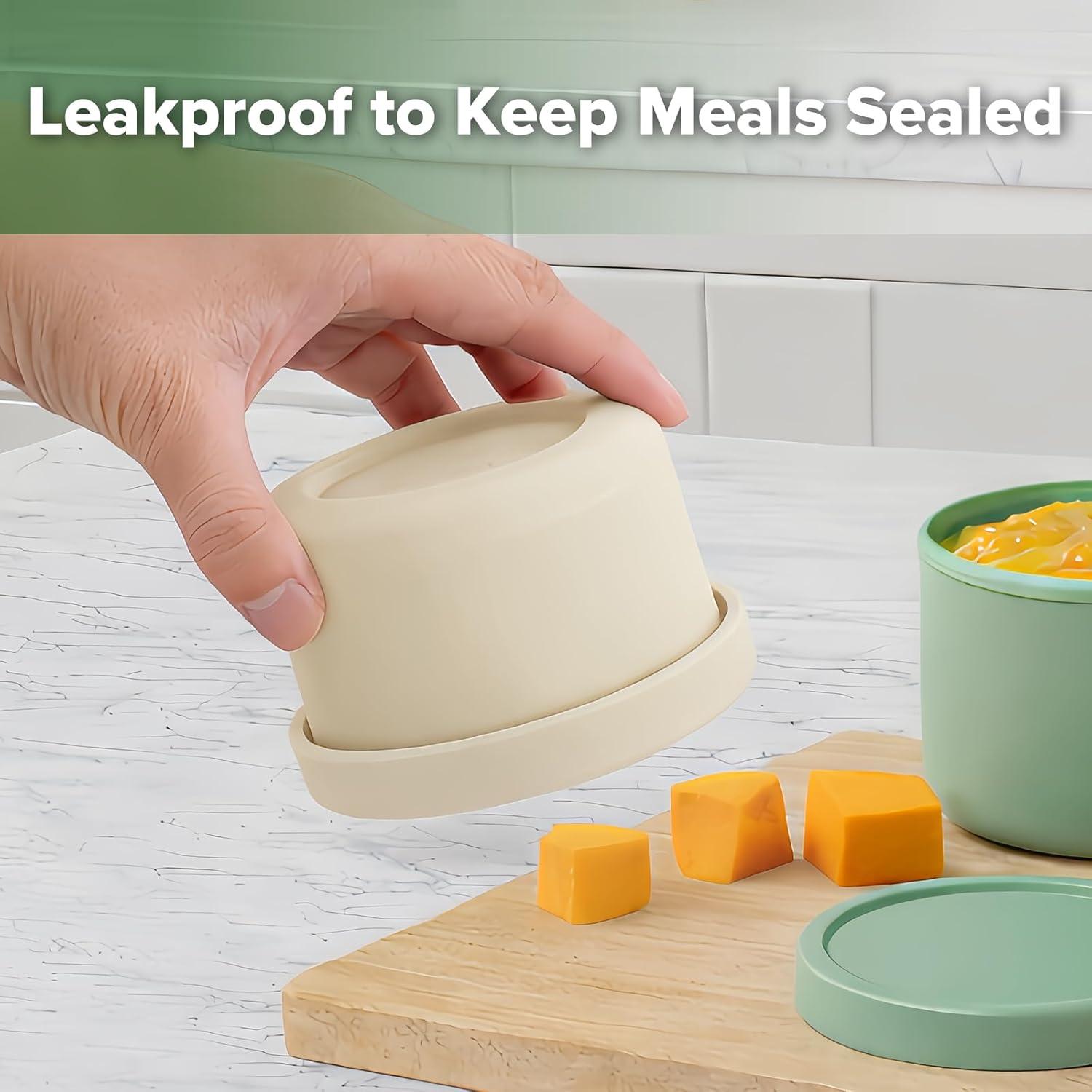 image:imagehaakaa Mini Round Silicone Baby Food Containers with Lids BPAFree Leakproof Stackable Snack Cups Microwave amp Dishwasher Safe 3Pack 5oz