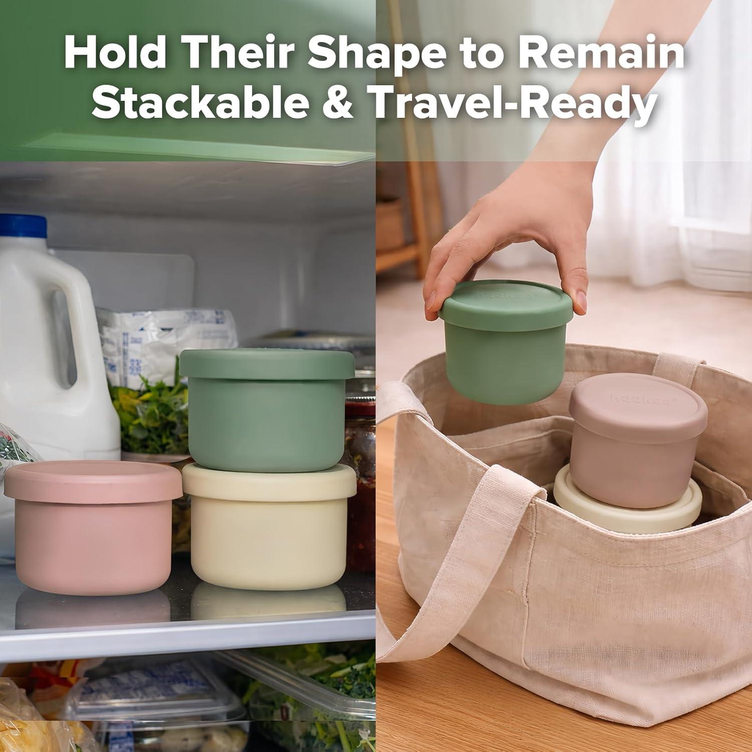 image:imagehaakaa Mini Round Silicone Baby Food Containers with Lids BPAFree Leakproof Stackable Snack Cups Microwave amp Dishwasher Safe 3Pack 5oz