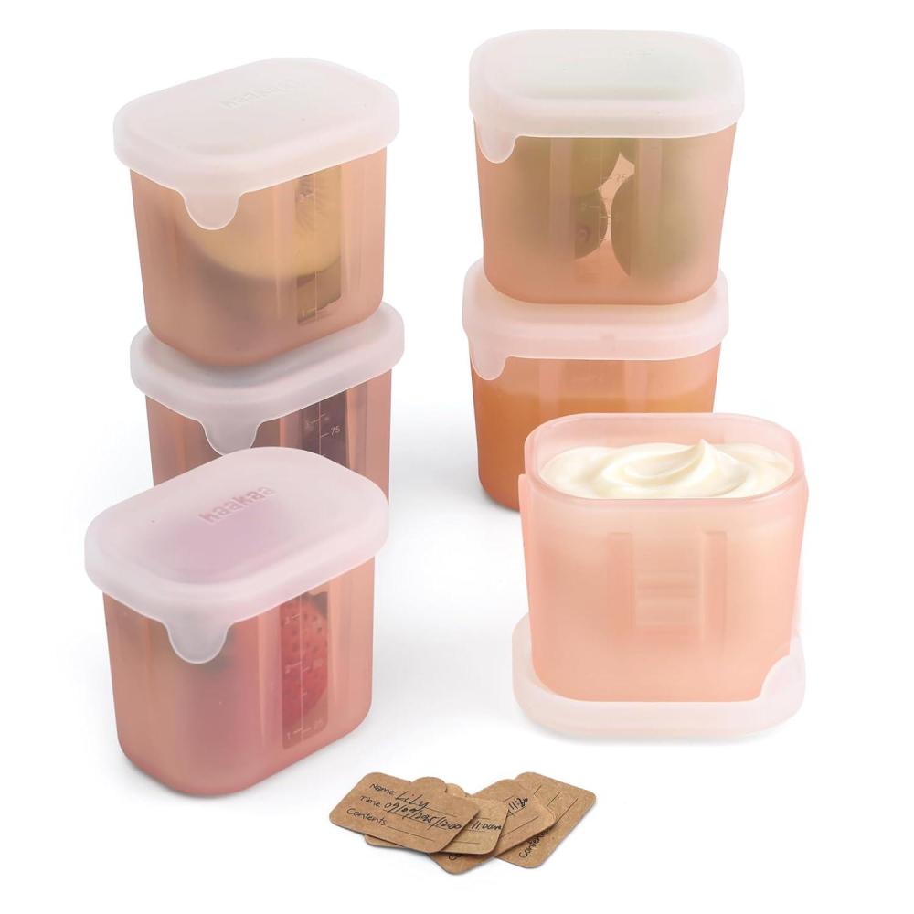 image:imagehaakaa Mini Meal Silicone Storage Containers3 oz Silicone Baby Food Containers with Airtight LidsReusable Baby Food Jars for Purees Fruits amp SnacksMicrowave amp Dishwasher Safe6 PackPea GreenBlush