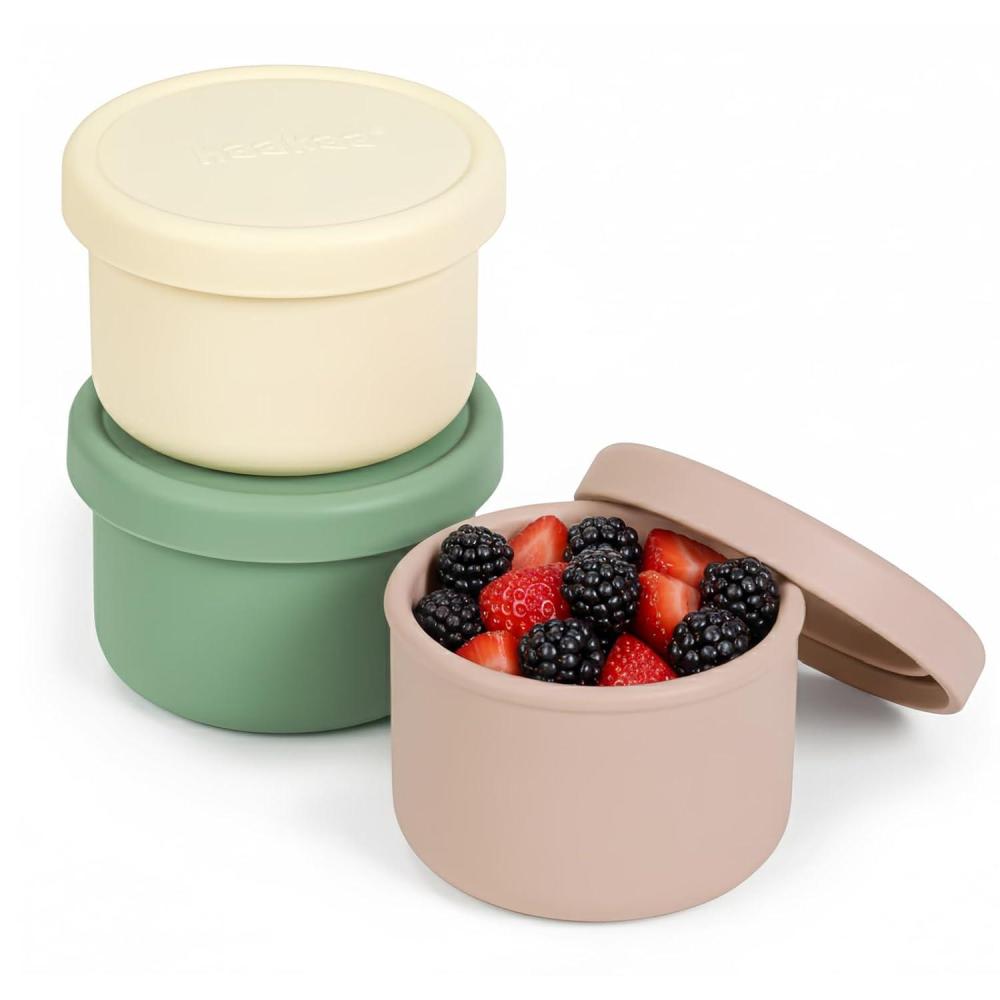 image:imagehaakaa Mini Round Silicone Baby Food Containers with Lids BPAFree Leakproof Stackable Snack Cups Microwave amp Dishwasher Safe 3Pack 5oz