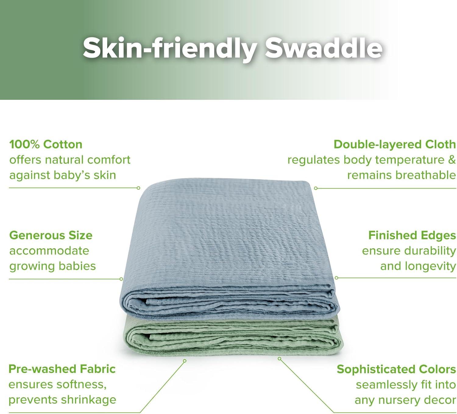 image:imagehaakaa Muslin Swaddle Blankets 2Pack 100 Cotton Double Layer Breathable Lightweight Receiving Blanket Wrap for Newborn Baby Boys amp Girls Baby Essentials Shower GiftLarge 47 x 47 in