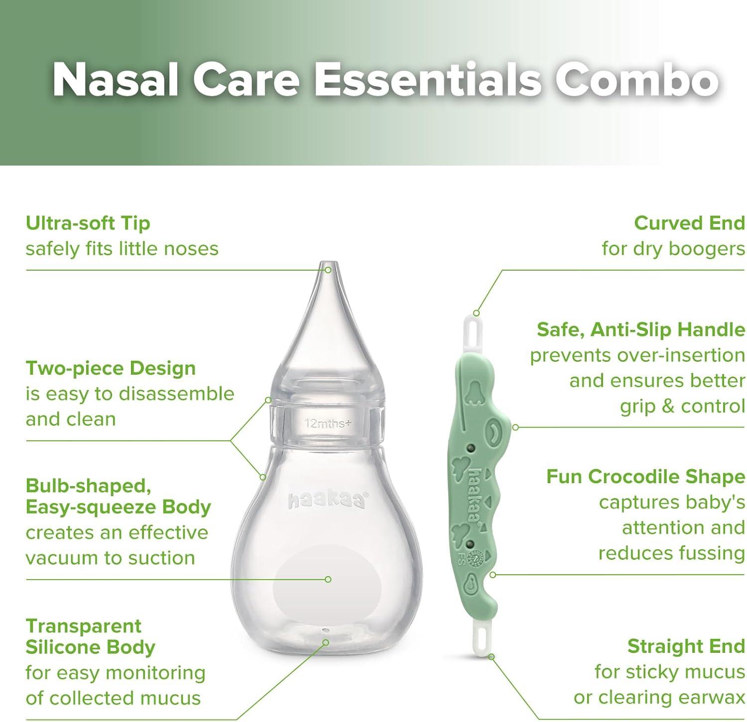 image:imageHaakaa Nasal Care Essentials Combo Nasal Aspirator for Baby with Baby Nose Picker Gentle Infant Ear amp Nose Care Set with Case for Home or Travel