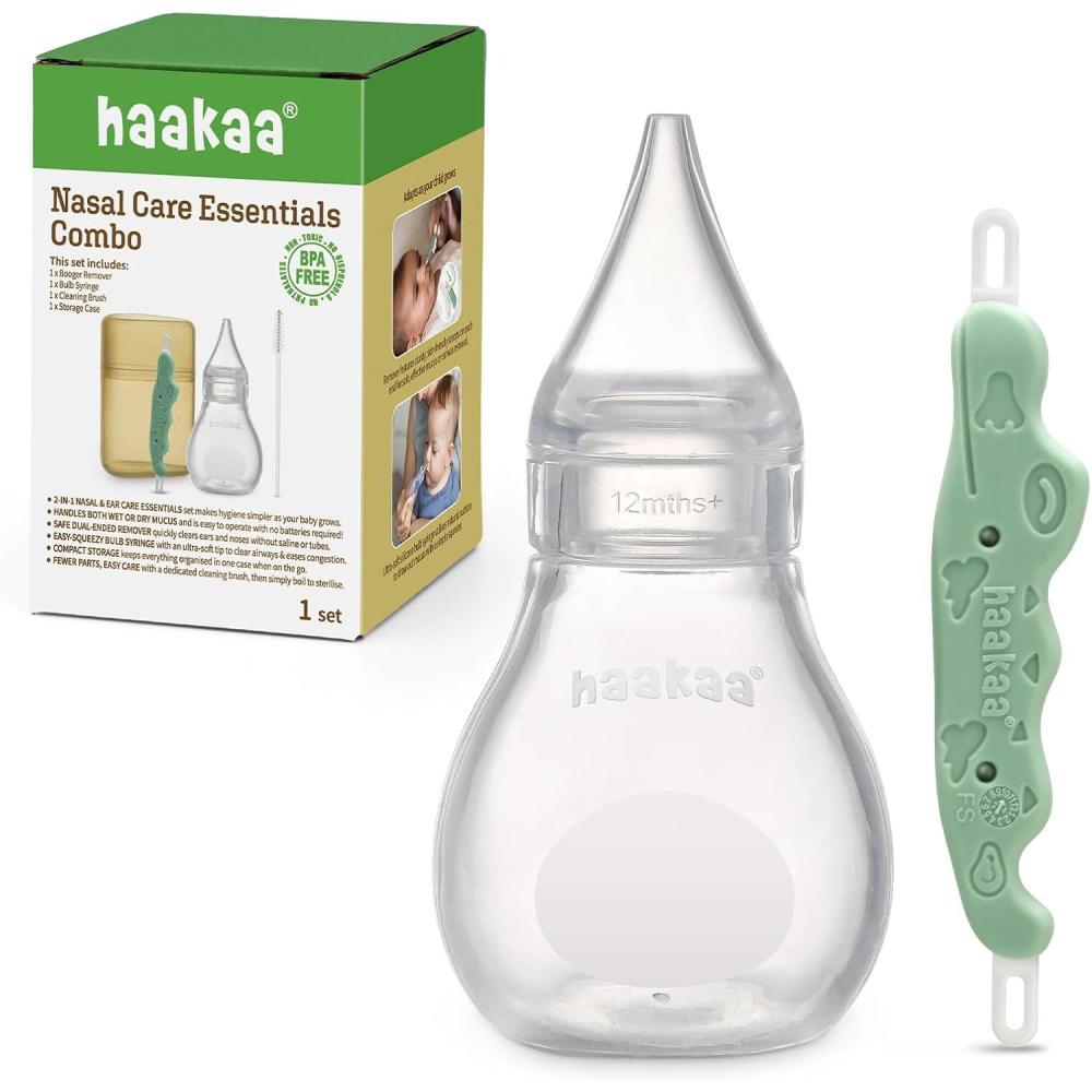 image:imageHaakaa Nasal Care Essentials Combo Nasal Aspirator for Baby with Baby Nose Picker Gentle Infant Ear amp Nose Care Set with Case for Home or Travel