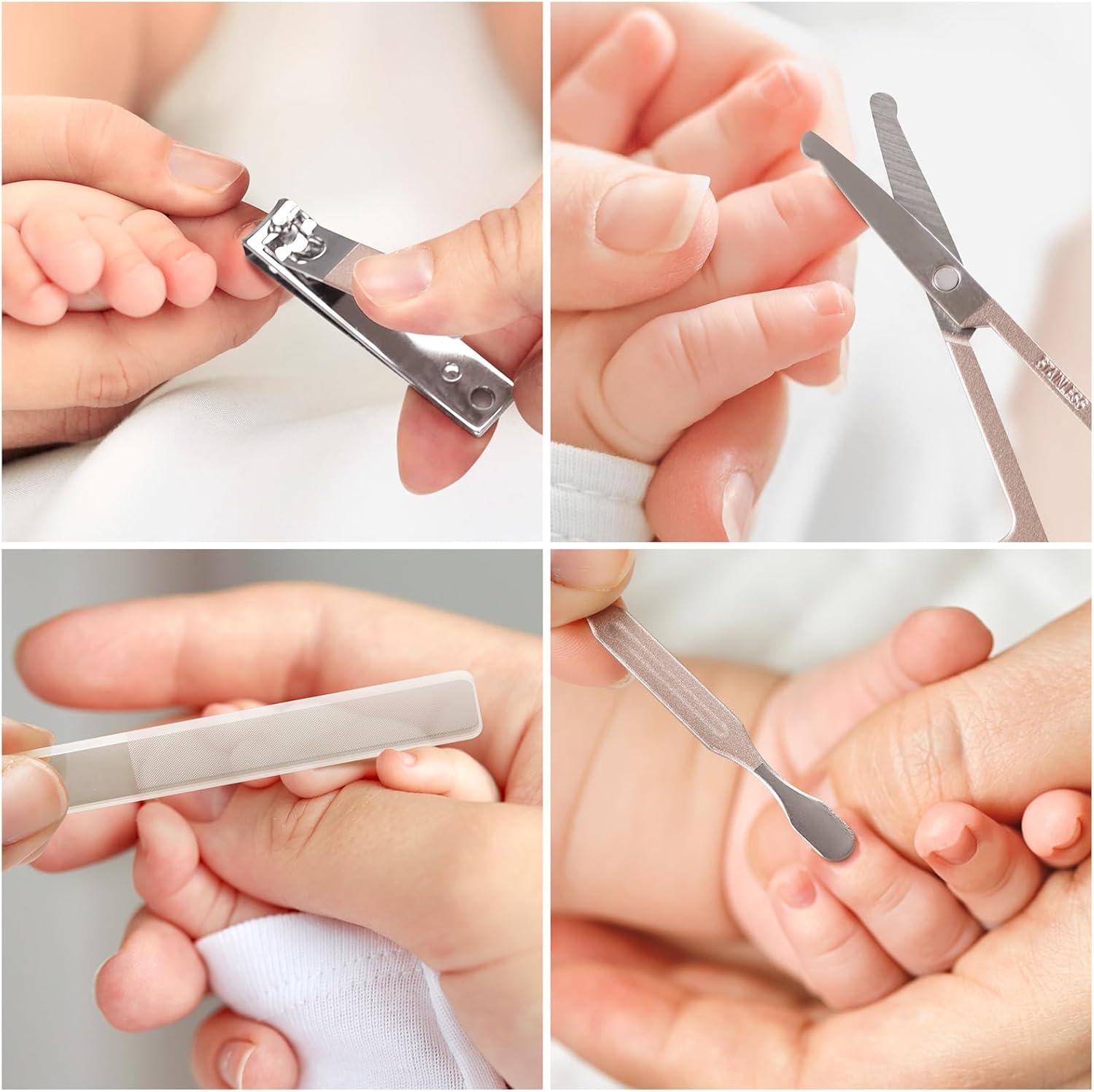 image:imagehaakaa Baby Nail Clippers 6in1 Baby Nail Care Kit with PU Storage Case Nail Scissor Cuticle Pusher 2 Nail Files Nail Clipper amp Tweezer Baby Manicure Set for Babies WhitePearl White