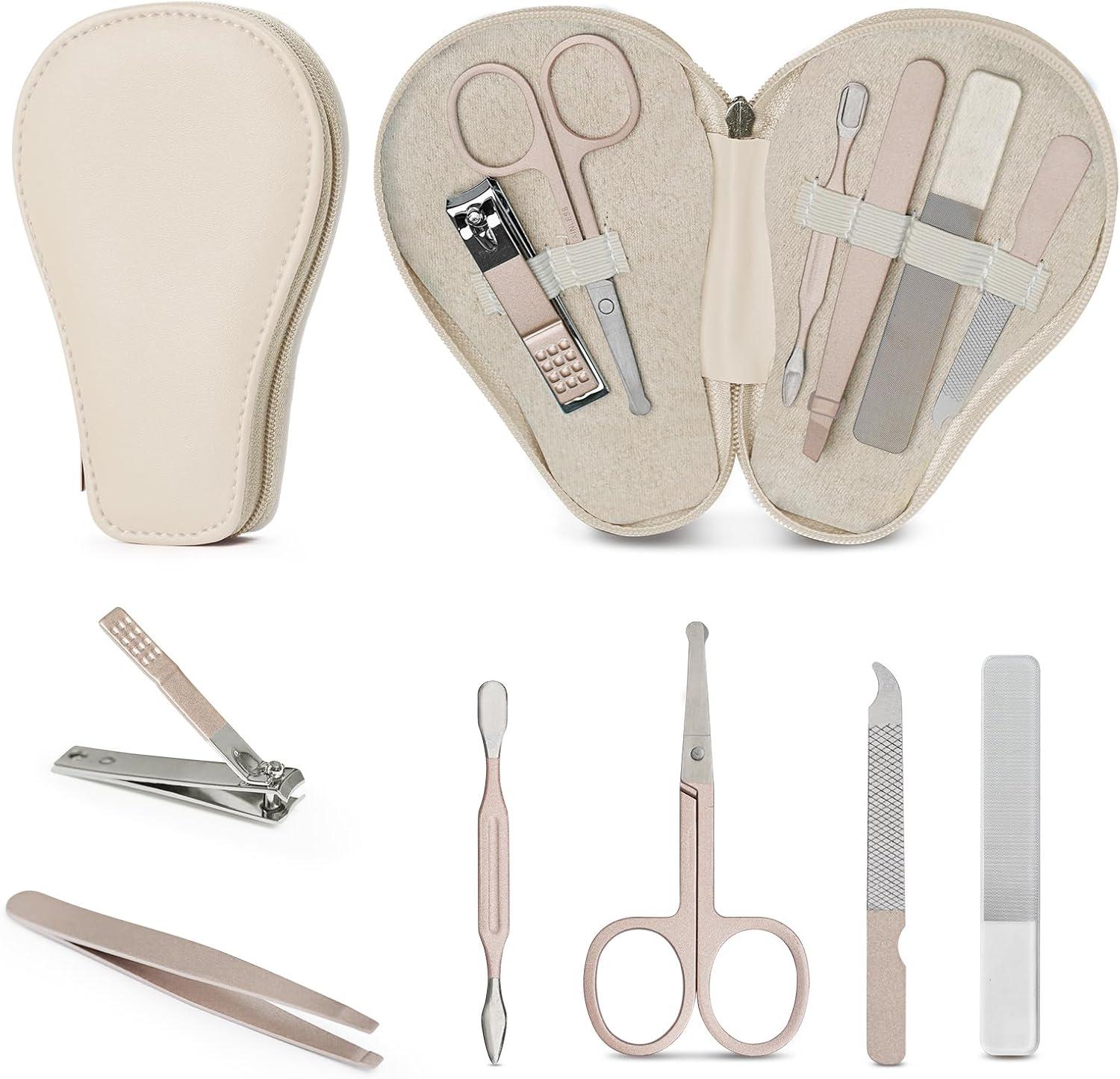 image:imagehaakaa Baby Nail Clippers 6in1 Baby Nail Care Kit with PU Storage Case Nail Scissor Cuticle Pusher 2 Nail Files Nail Clipper amp Tweezer Baby Manicure Set for Babies WhitePearl White