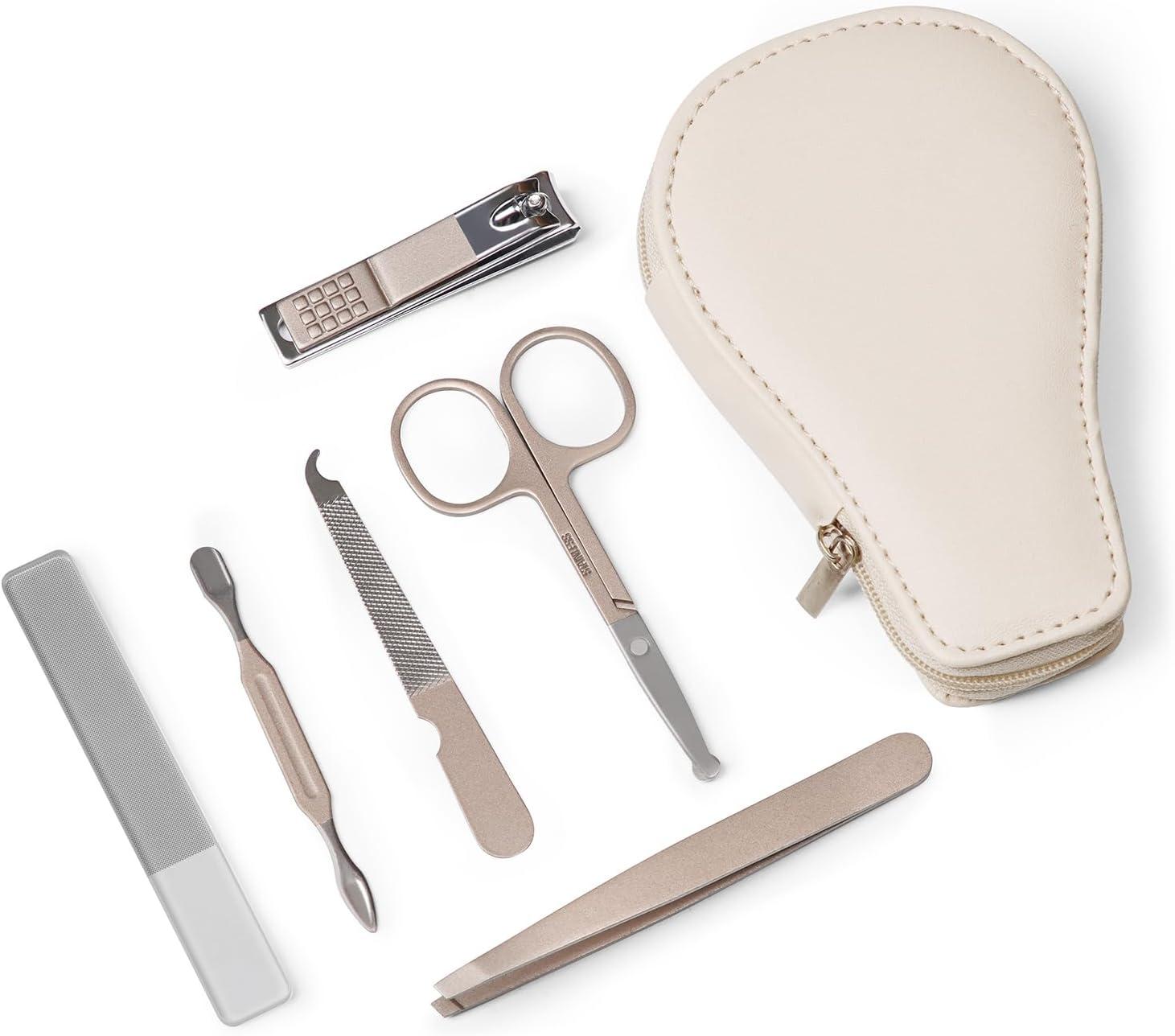 image:imagehaakaa Baby Nail Clippers 6in1 Baby Nail Care Kit with PU Storage Case Nail Scissor Cuticle Pusher 2 Nail Files Nail Clipper amp Tweezer Baby Manicure Set for Babies WhitePearl White