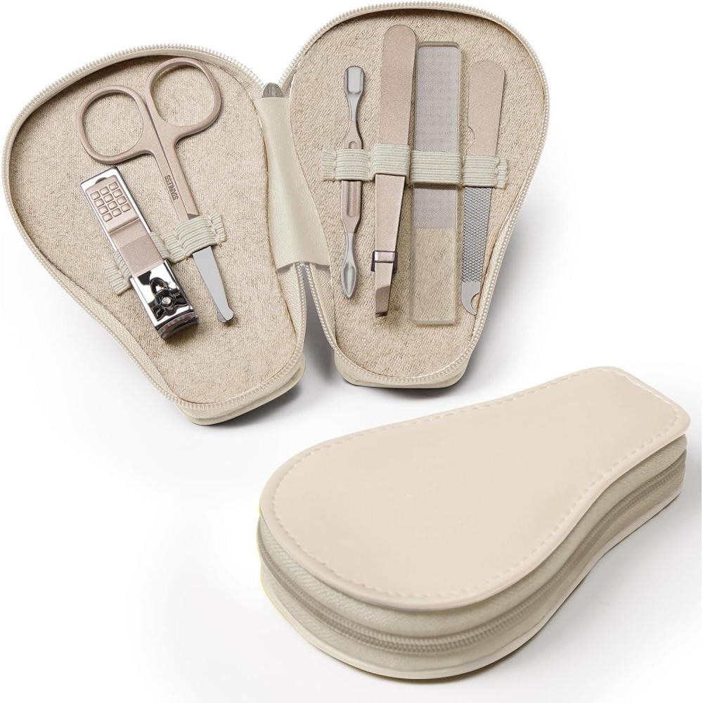 image:imagehaakaa Baby Nail Clippers 6in1 Baby Nail Care Kit with PU Storage Case Nail Scissor Cuticle Pusher 2 Nail Files Nail Clipper amp Tweezer Baby Manicure Set for Babies WhitePearl White