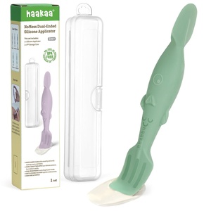haakaa Baby Diaper Cream Spatula, NoMess Dual-Ended Silicone Diaper Rash Cream Applicator with Hygienic Case, Butt Spatula for Baby(Pea Green)